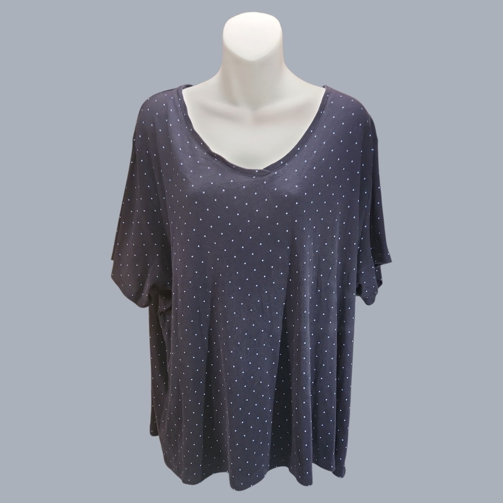 Croft & Barrow The Classic Tee Shirt Women's Plus Size 3X Navy Polka Dot V Neck - Picture 1 of 6